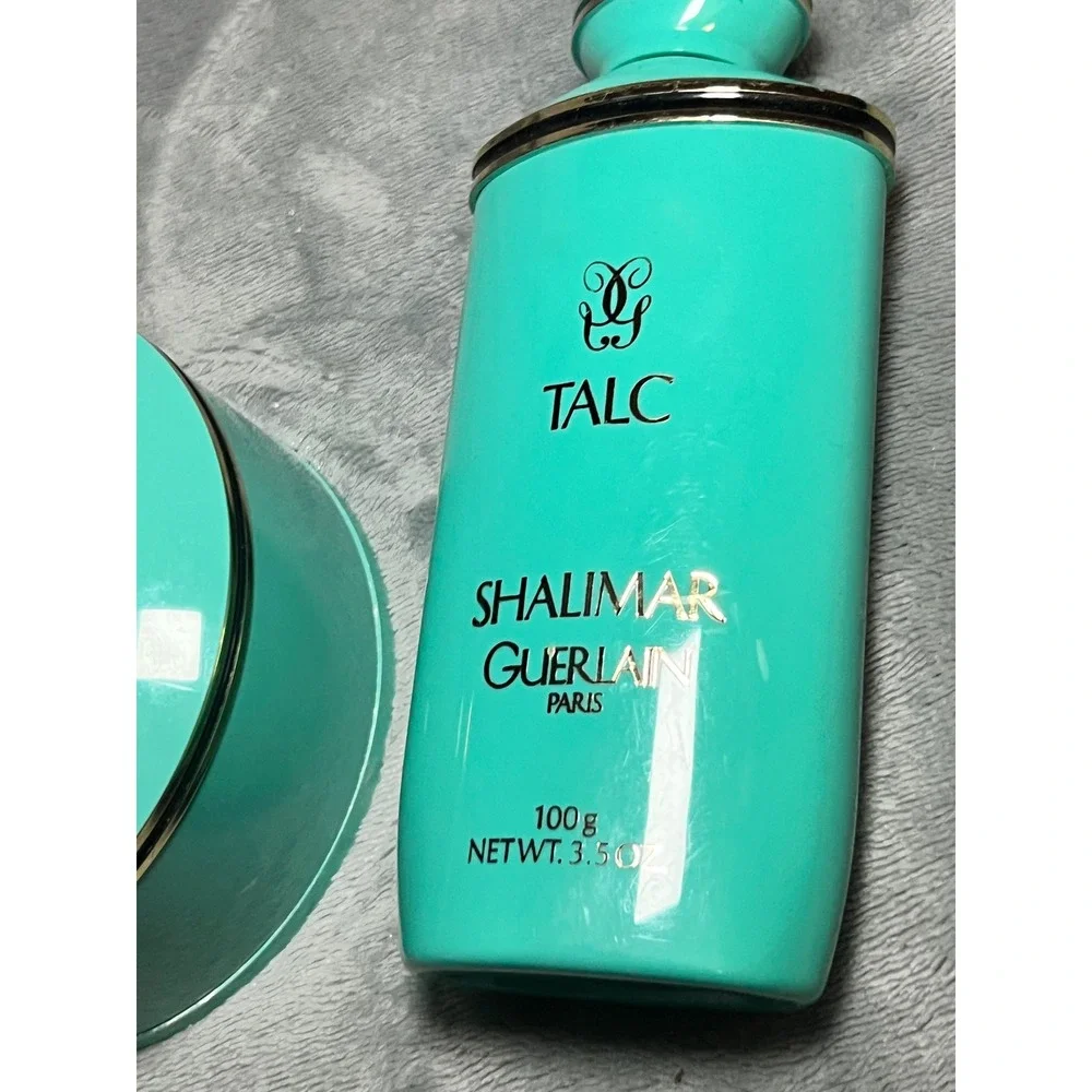 Vintage Guerlain Shalimar Talc Powder 2 Piece Vanity Set Teal 100g & 4oz Paris